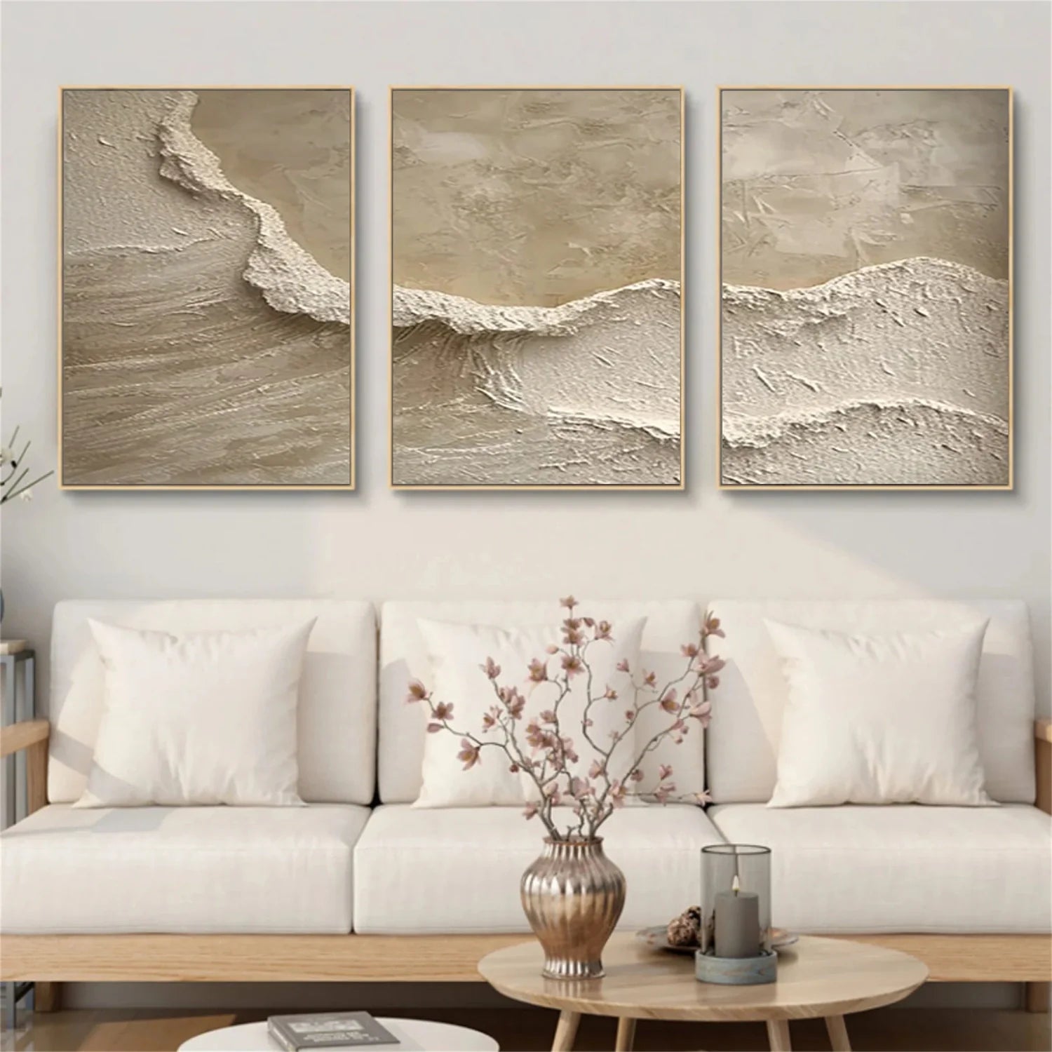 3D Heavy Texture Neutral Oatmeal Triptych CZ0099 - Viral Wall Art